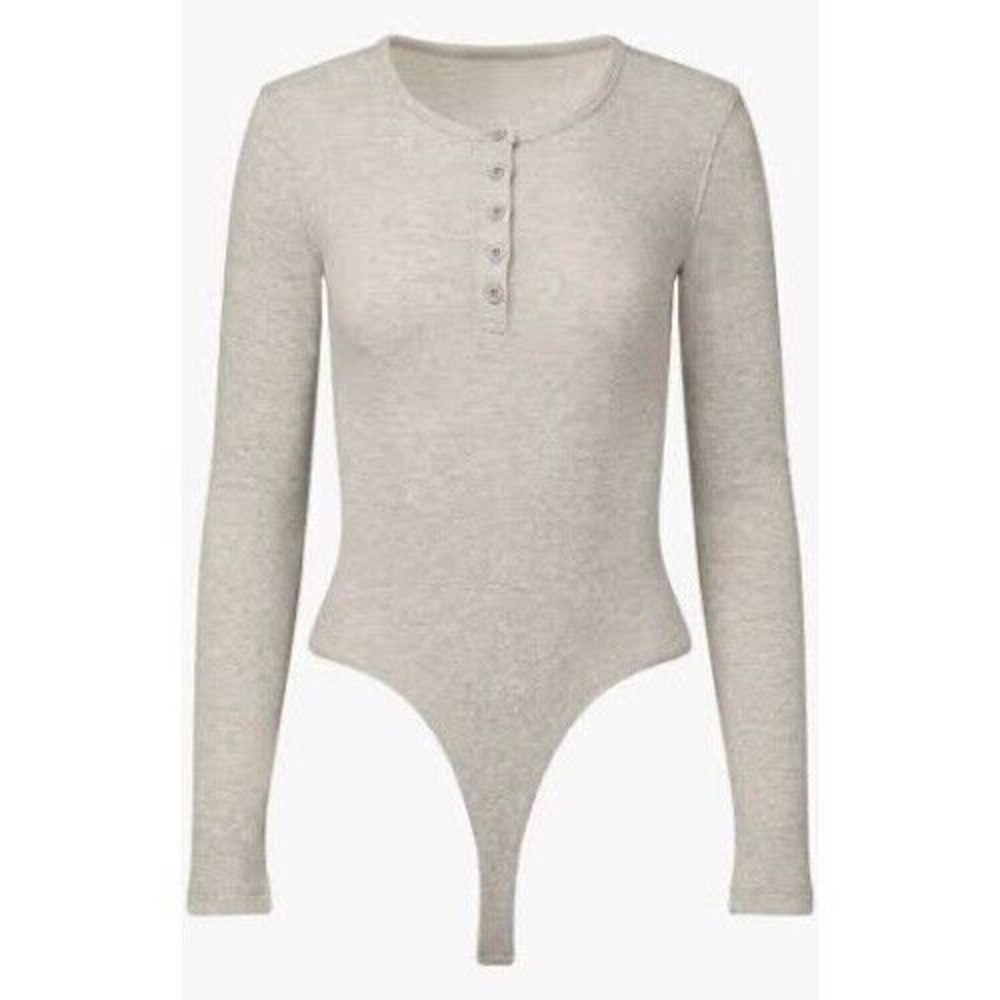 WeWoreWhat NWT Ribbed Bodysuit Henley Long Sleeve Heather Gray‎ Size XS